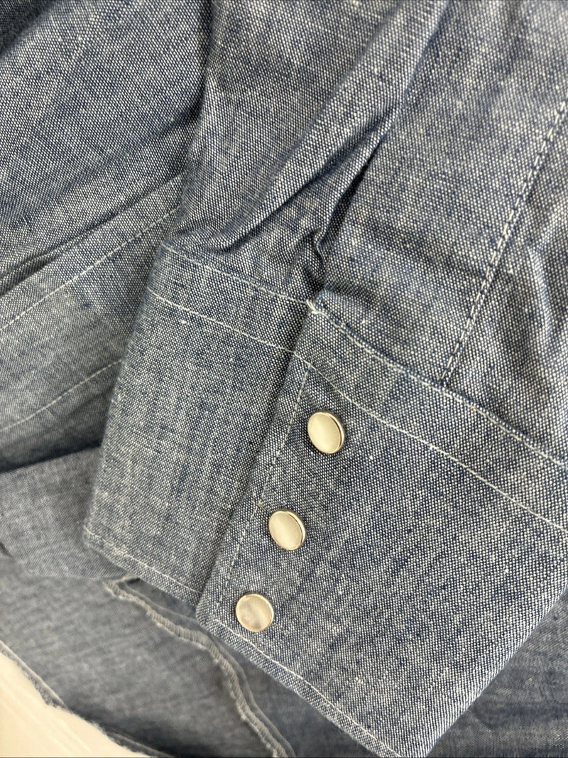 New Men’s Champion Western Jean Design Blue Long Sleeve Pearl Snap Medium M-29