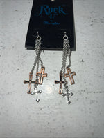 New Women’s Rock 47 Copper Silver Multi Cross Dangle Earrings. ER2664R47 A-72