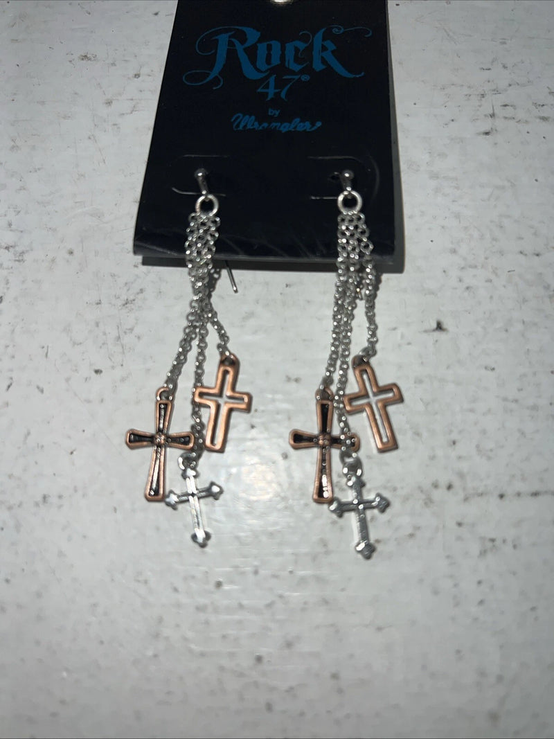 New Women’s Rock 47 Copper Silver Multi Cross Dangle Earrings. ER2664R47 A-72
