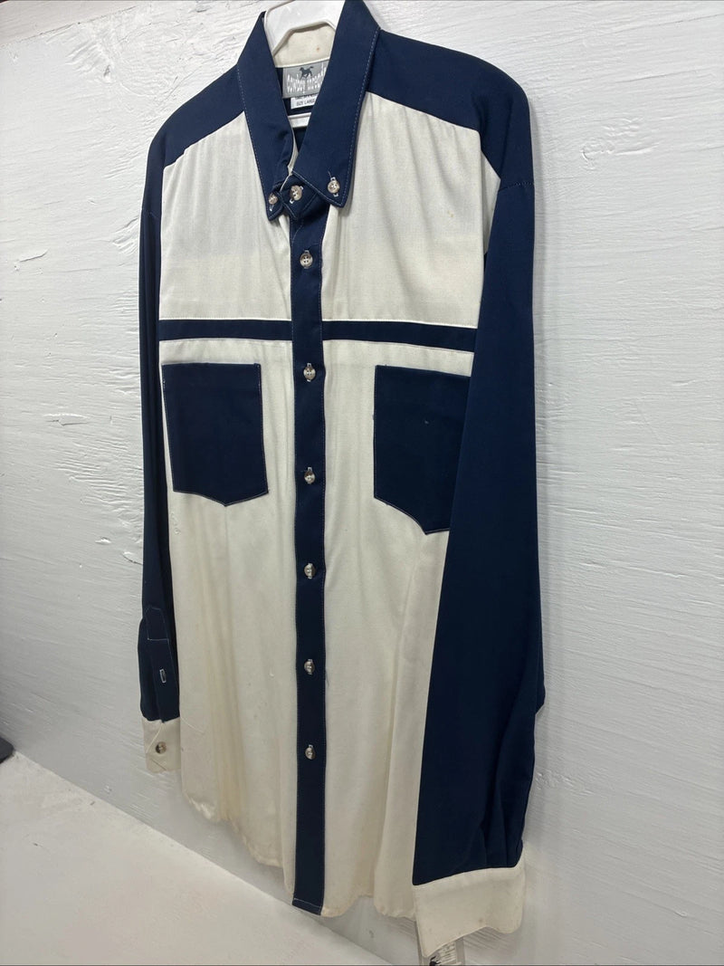 New Men’s Cowboy Threads White Blue Long Sleeve Button Up Large J-53