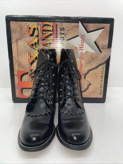 New Women’s Black Lace Up Texas Brand Cowboy Boots. 4440 8 M. 17-107