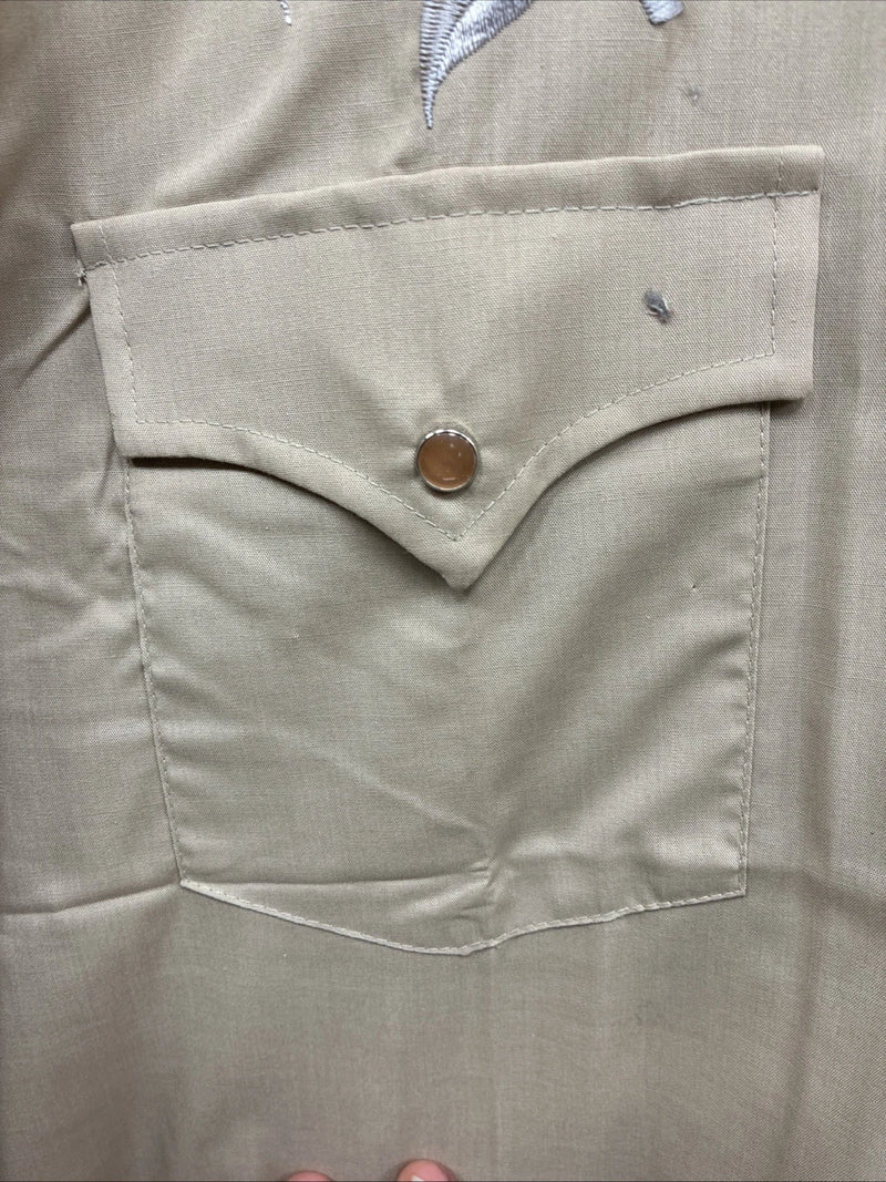 New Men’s Champion Western Brown Designed Long Sleeve Pearl Snap Medium J-78