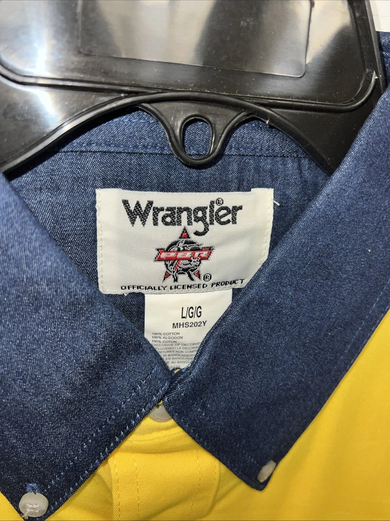 New Men’s Yellow Wrangler PBR Long Sleeve Button Up Shirt. Large P-62