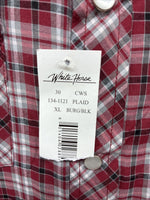 New Men’s White Horse Red Plaid Long Sleeve Western Pearl Snap XL J-39