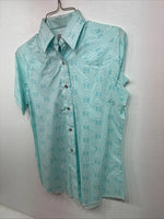 New Women’s H Bar C Blue Bow Short Sleeve Pearl Snap Size 32 LL-56