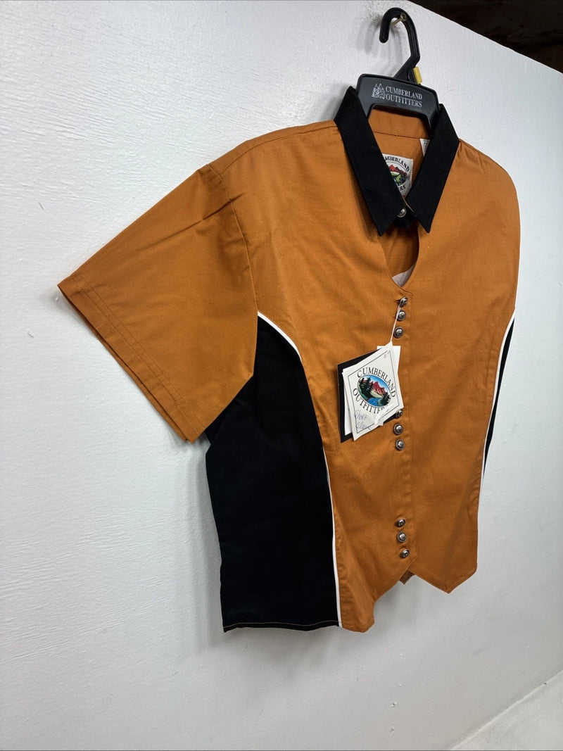 New Women’s Cumberland Orange Black Short Sleeve Button Up Large MM-134