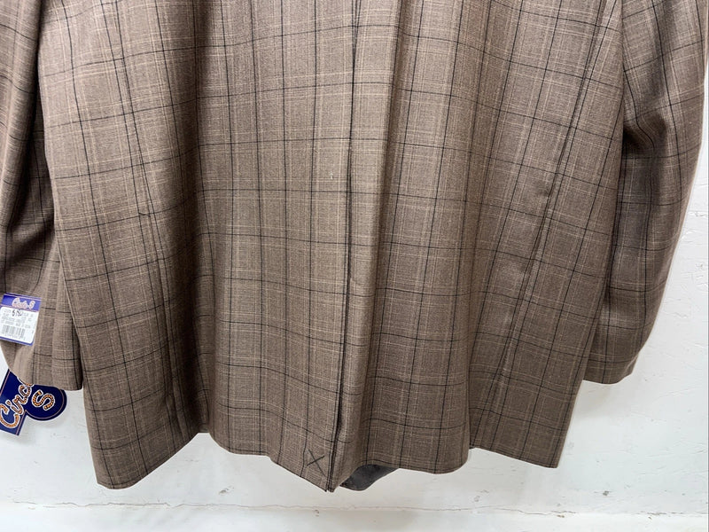 New Circle S Brown Plaid Suit Jacket 52L #25832 Y-600