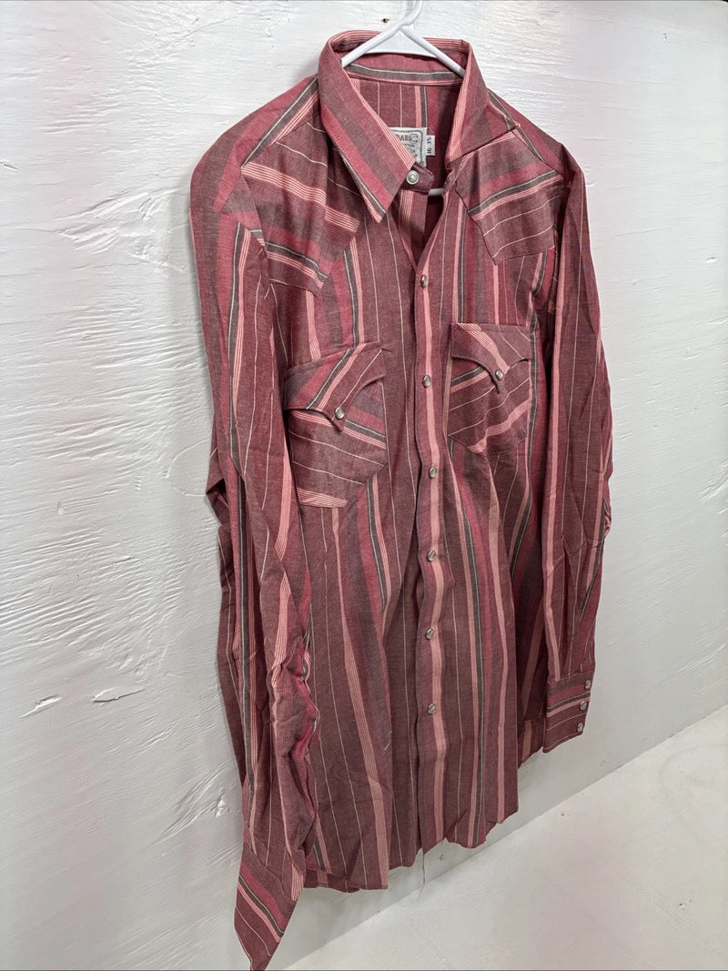 New Men’s H Bar C Pink Stripe Long Sleeve Pearl Snap Large X-54