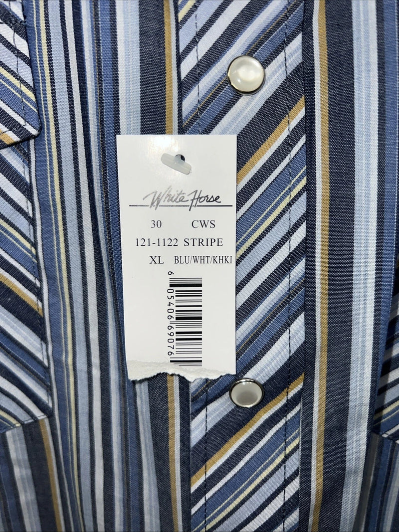 New Men’s Blue White House Long Sleeve Pearl Snap Shirt. XL S-25