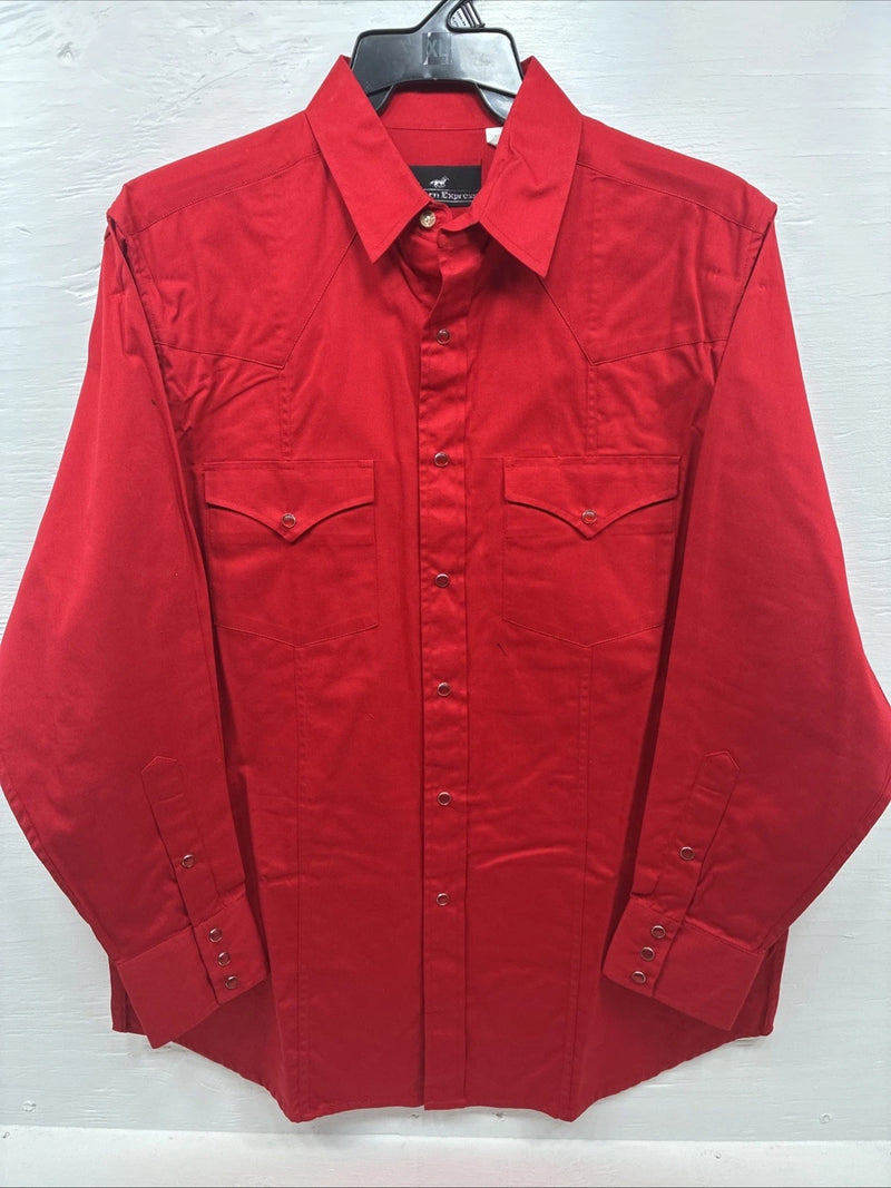 New Men’s Western Express Jean Red long Sleeve Pearl Snap XL T-23