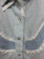 New Women’s Kid Kountry Blue Stripe Design Long Sleeve Pearl Snap Size 14 YY-10