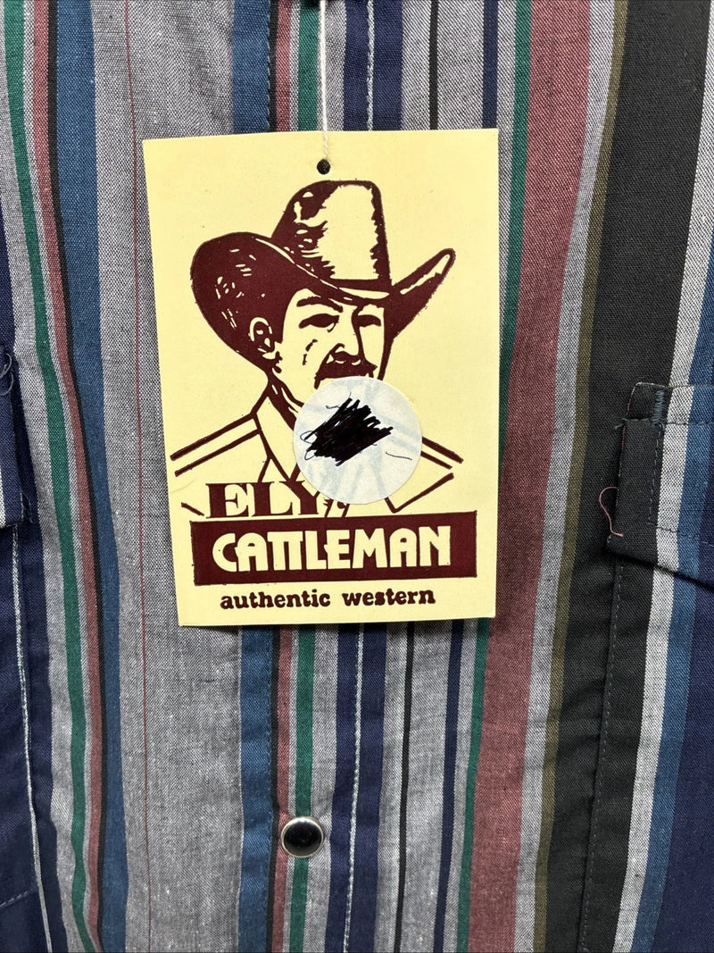New Men’s ELY Cattleman Multicolor Stripe Long Sleeve Button Up 16 Large Q-35