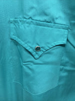 New Men’s ELY Cattleman Teal Short Sleeve Pearl Snap Shirt 17 XL X-107
