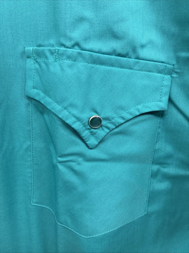 New Men’s ELY Cattleman Teal Short Sleeve Pearl Snap Shirt 17 XL X-107