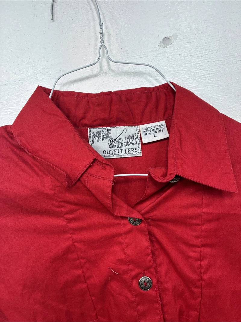 New Women’s Mine & Bills Red Long Sleeve Crop Button Up Large MM-130