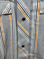 New Men’s Tem Tex Blue Yellow Stripe Long Sleeve Pearl Snap 16.5 Large V-23