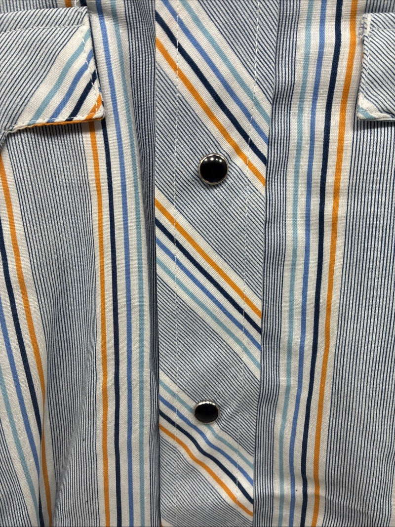 New Men’s Tem Tex Blue Yellow Stripe Long Sleeve Pearl Snap 16.5 Large V-23