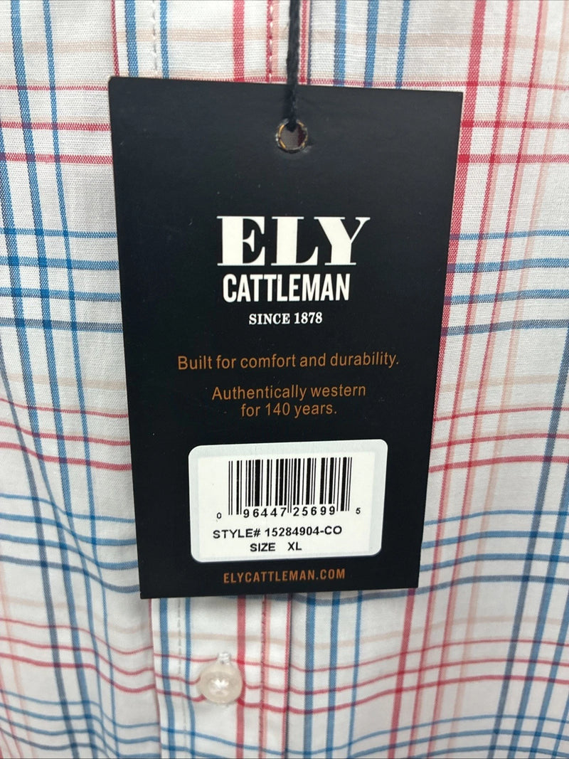 New Men’s ELY Cattleman White Multicolor Plaid Long Sleeve Button Up XL R-52