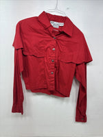 New Women’s Mine & Bills Red Long Sleeve Crop Button Up Large MM-130