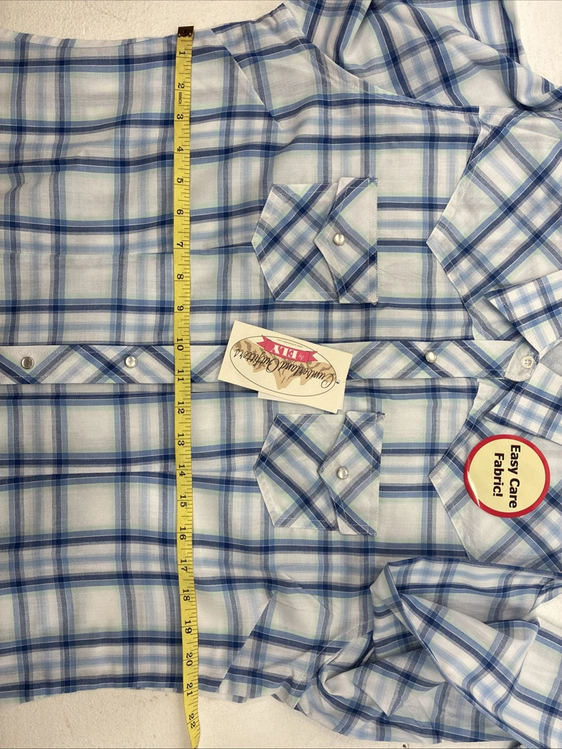 New Women’s Cumberland Blue Plaid Long Sleeve Pearl Snap XL GG-65