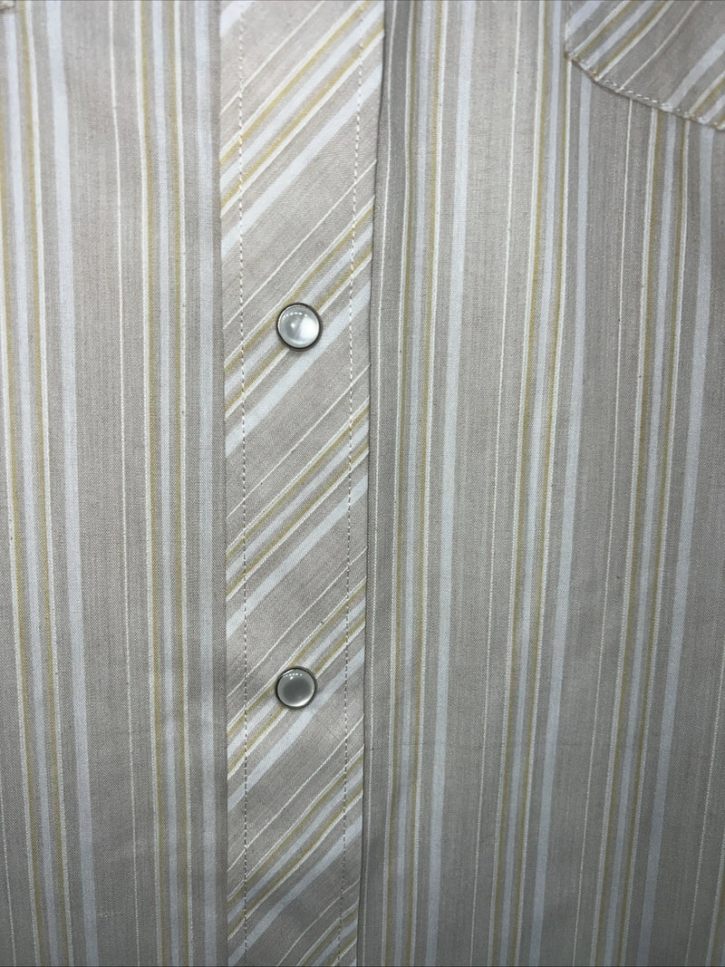 New Men’s White Horse Tan Striped Short Sleeve Pearl Snap Small B-40