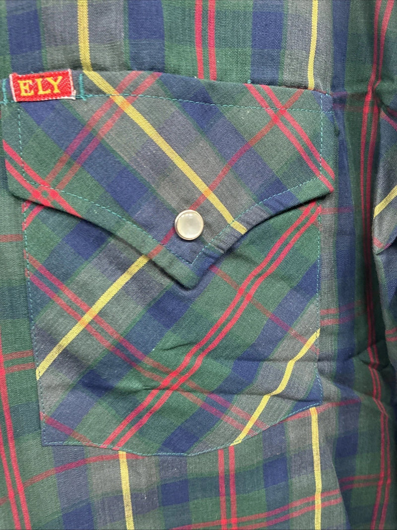New Men’s ELY Plains Green Plaid Long Sleeve Pearl Snap 15.5 X 32 Medium R-36