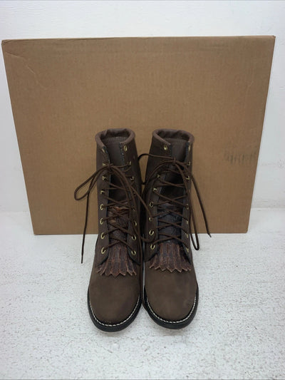 New Women’s Brown Lace Up Texas Brand Cowboy Boots. 4471 5 M. 2-56