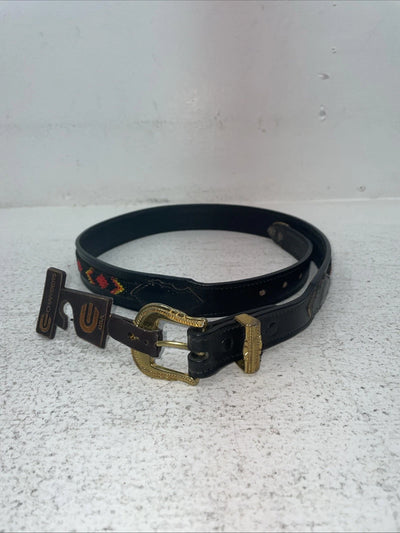 New Black Genuine Leather Chambers Beaded 32” Belt #30175 Z-29