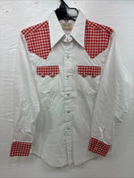 New Men’s Dee-Cee White Red Long Sleeve Pearl Snap 15 Medium AA-9