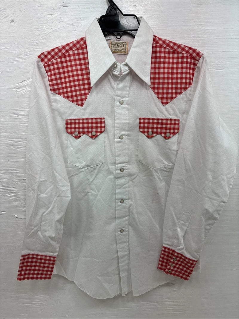 New Men’s Dee-Cee White Red Long Sleeve Pearl Snap 15 Medium AA-9