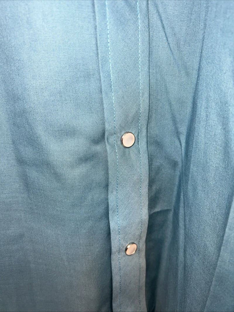 New Mens Blue Short Sleeve ELY cattleman Pearl Snap Shirt. 18.5 2XL G-76
