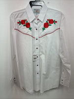 New Women’s Country Charmers White Rose Long Sleeve Pearl Snap Medium LL-55