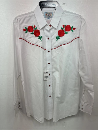 New Women’s Country Charmers White Rose Long Sleeve Pearl Snap Medium LL-55