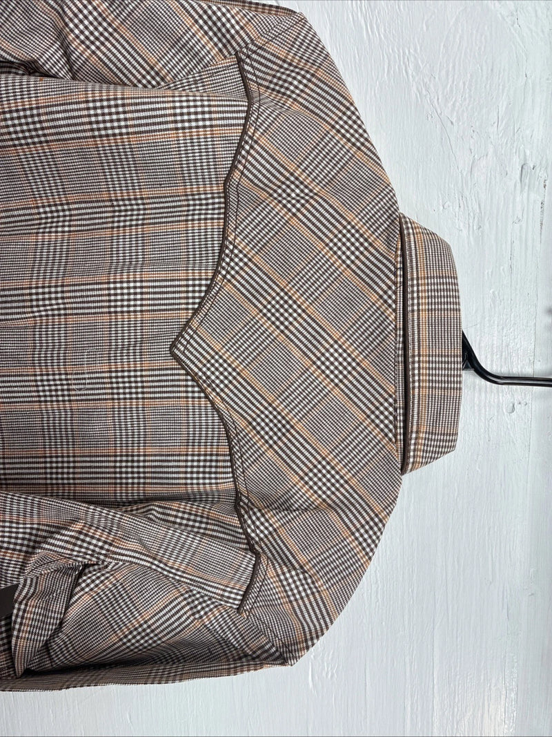 New Men’s Champion Western Brown Plaid Long Sleeve Pearl Snap 16 Large M-86
