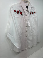 New Womens White Horse White Rose Long Sleeve Pearl Snap Large II-91