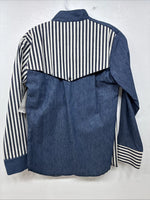 New Women’s Cowboy Threads Jean Stripe Long Sleeve Button Up Size 16 TT-21