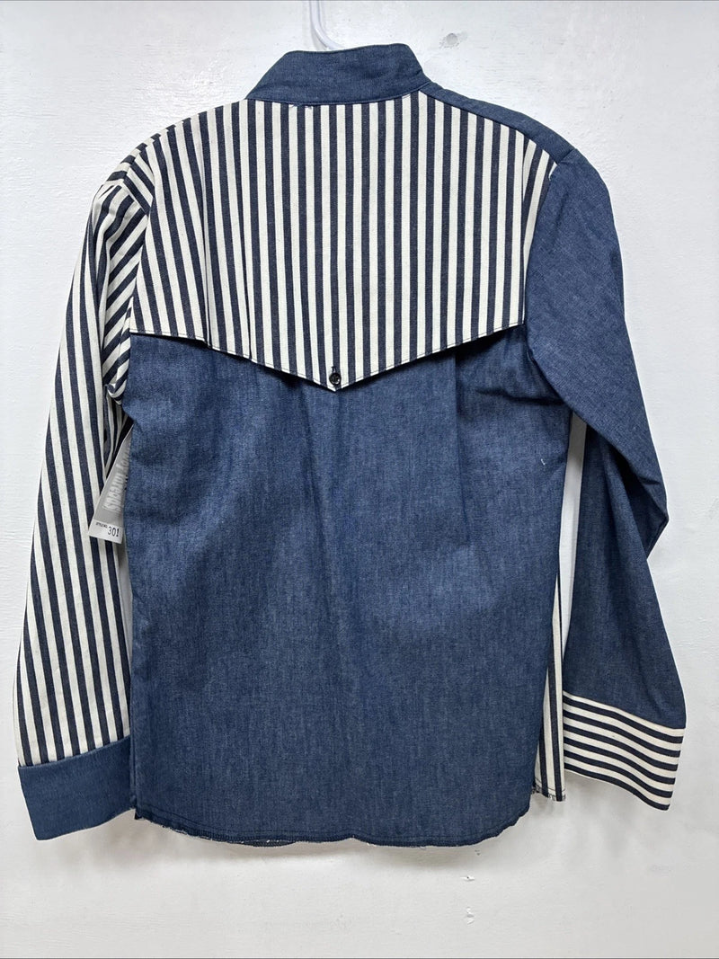 New Women’s Cowboy Threads Jean Stripe Long Sleeve Button Up Size 16 TT-21