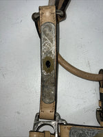 Used Light Oil Genuine Leather Show Halter With Lead Rope Silver Accents W-23
