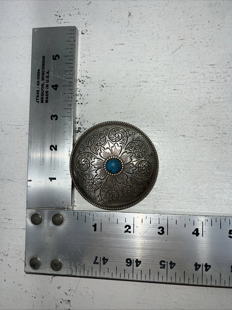 New Women’s Round Silver Belt Buckle Sigh Turquoise In Middle Shell Design. F-6