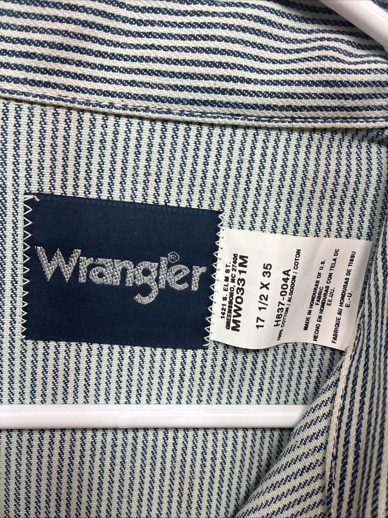 New Men’s Wrangler Blue White Stripe Long Sleeve Pearl Snap 17.5 XL T-36