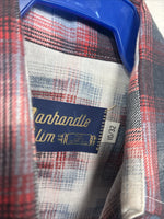 New Kids Panhandle Slim Red Blue Plaid Long Sleeve Pearl Snap Size 10 CC-93