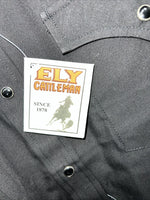 New Men’s Black ELY cattleman Pearl Snap Long Sleeve Shirt 16.5x35 L P-34
