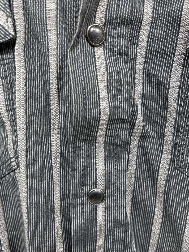 New Men’s Moonshine Spirit Gray Stripe Long Sleeve Pearl Snap Medium K-71