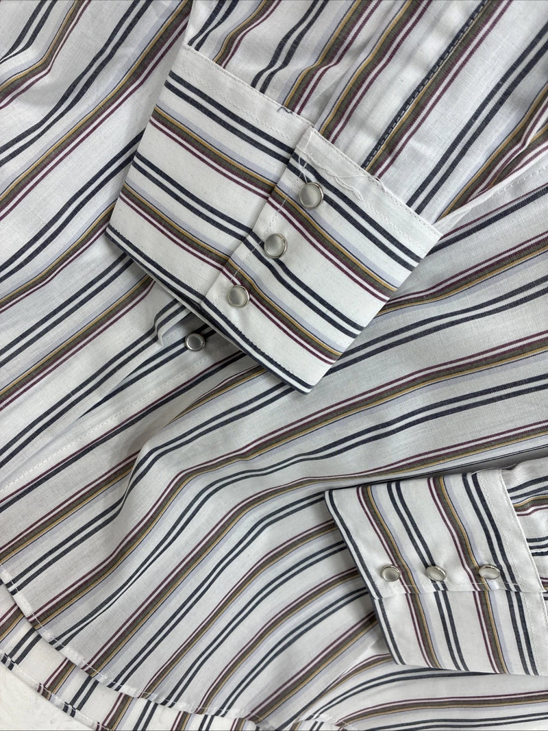 New Men’s ELY Cattleman Striped Long Sleeve Pearl Snap 20.5 X 36 4XL E-98