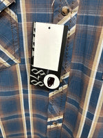 New men’s ELY 1878 Blue Flannel Long Sleeve Pearl Snap 2XL F-65