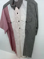New Men’s Cowboy Threads Grey White Pink Short Sleeve Button Up Medium B-91