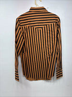 New Women’s H Bar C Orange Black Stripe Long Sleeve Pearl Snap Size 34 LL-103
