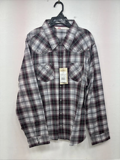 New Women’s Cumberland Purple Plaid Long Sleeve Pearl Snap Size 3X GG-11