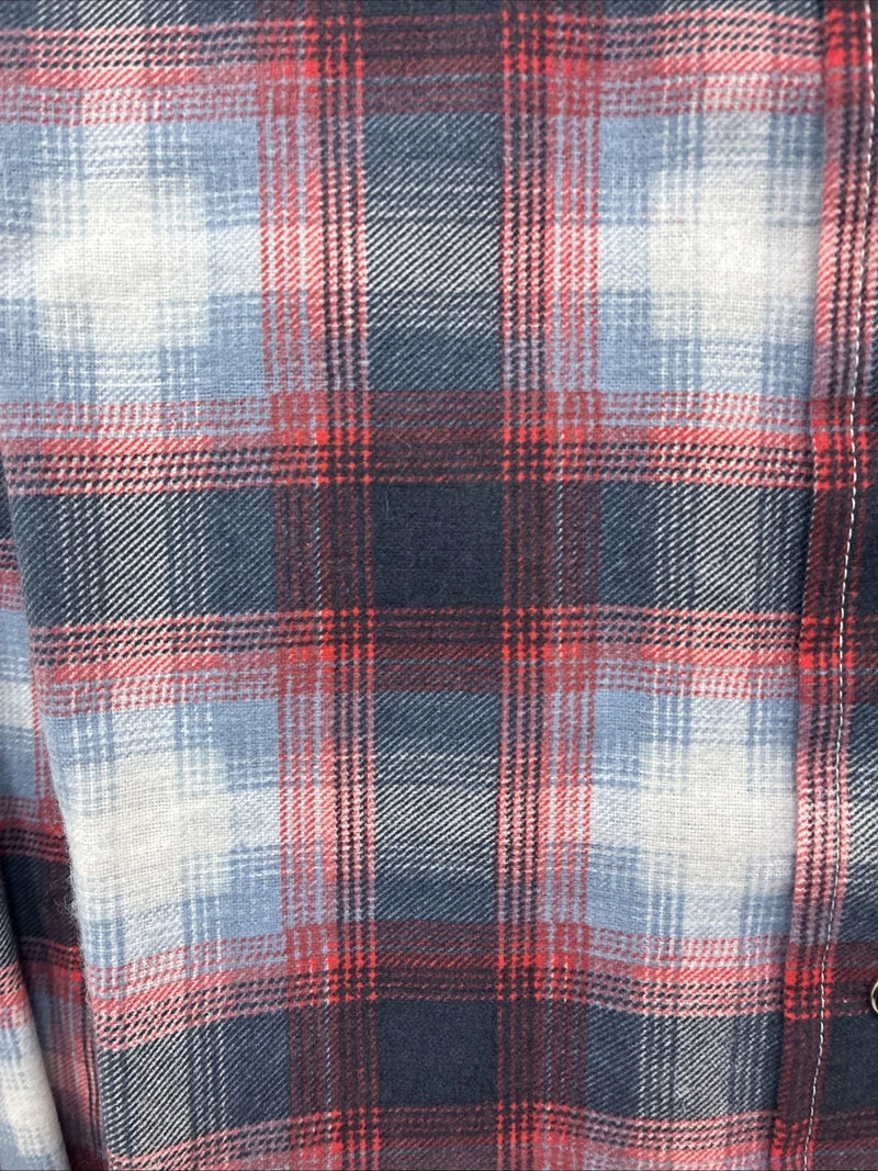 New Kids Panhandle Slim Red Blue Plaid Long Sleeve Pearl Snap Size 10 CC-93