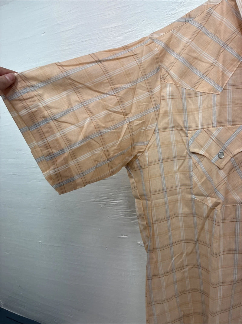 New Men’s ELY Cattleman Orange Plaid Short Sleeve Pearl Snap Large X-28